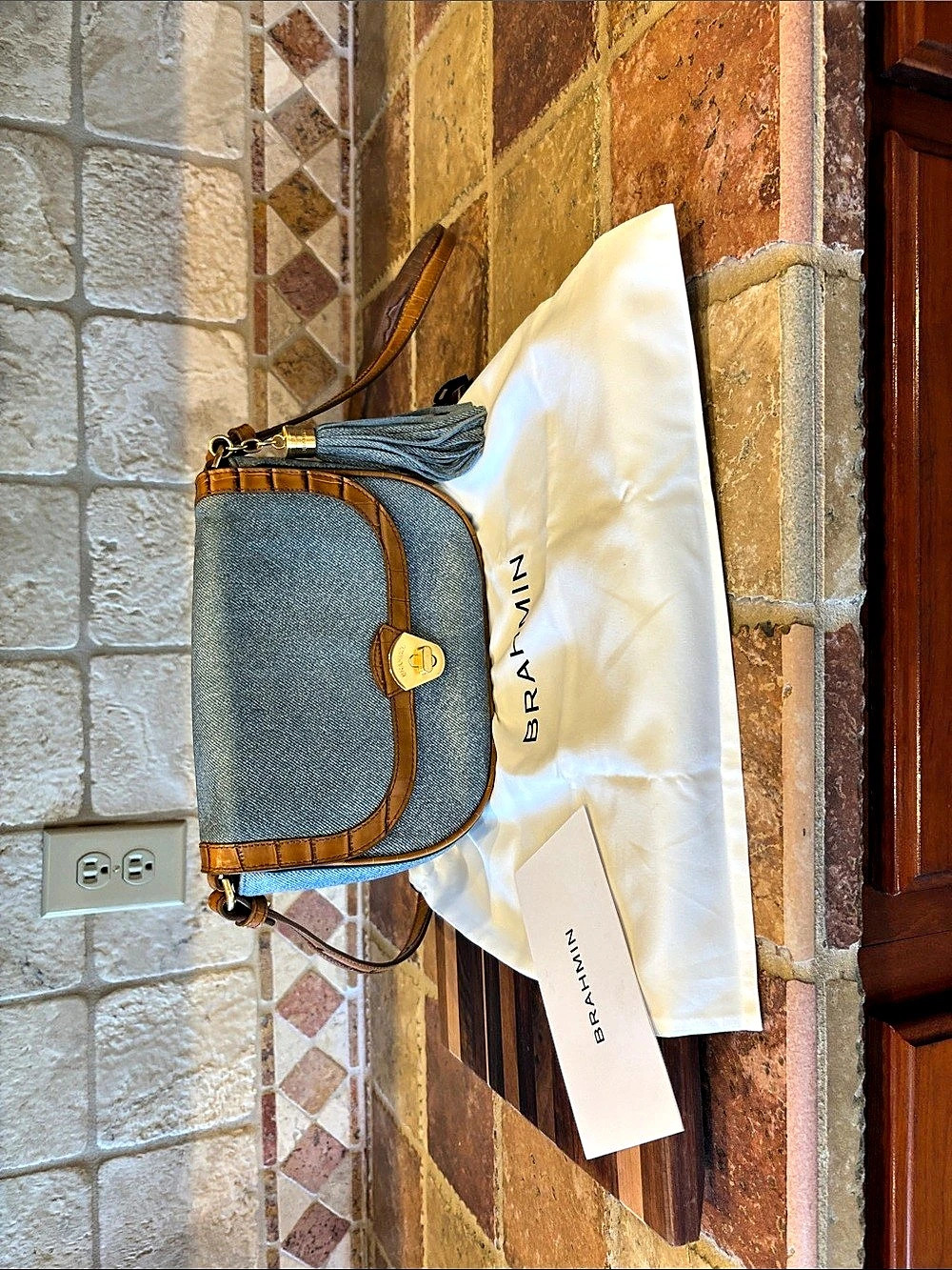 Brahmin Portia Flap Crossbody Bag Blue & Brown